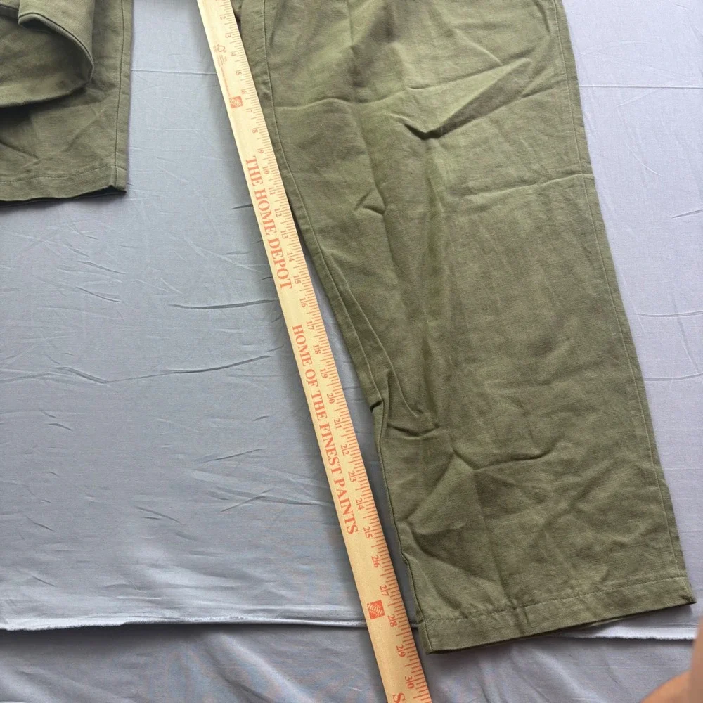 Eddie Bauer Mens 42 Tall Olive Green Linen Cotton Blend Pleated Chino Pants